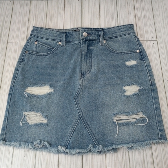Volcom High-Rise Distressed Denim Skirt - Picture 1 of 11